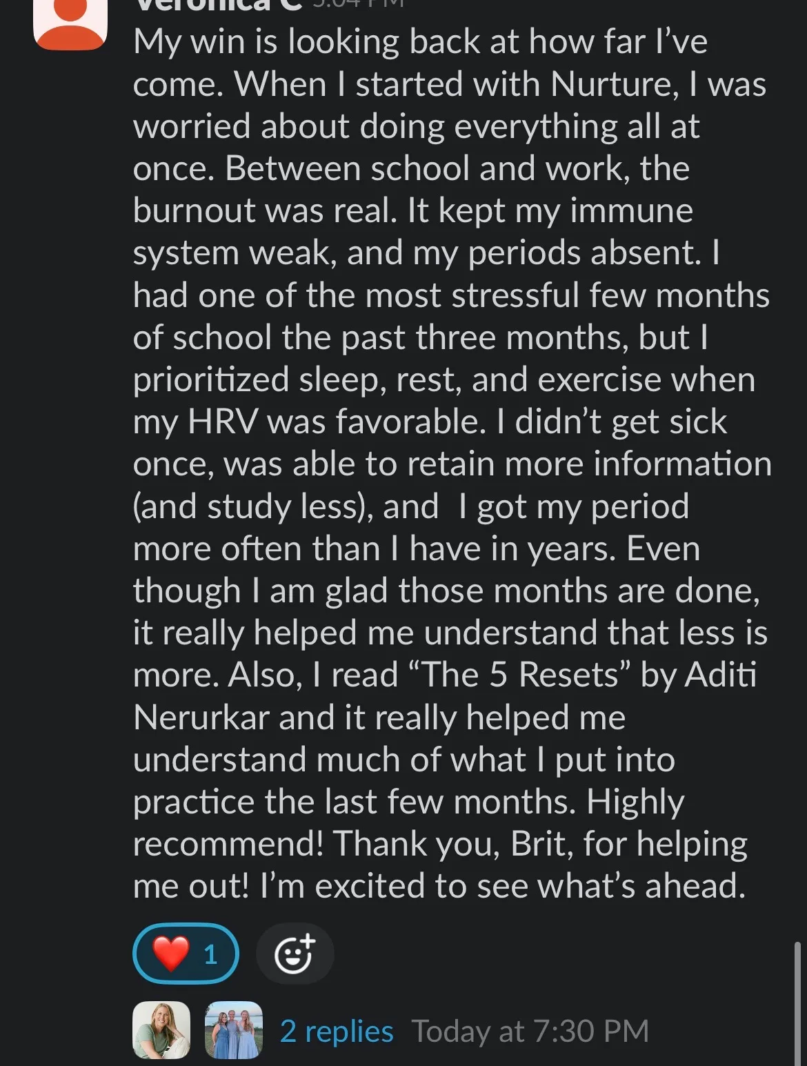 Client win shared in the Nurture community